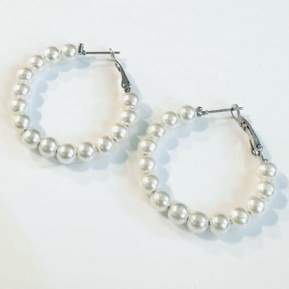 Pearl Hoop Earrings - Picture 1 of 1